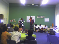 Participants of Generative Conversations taking part in a community theatre on “Outlearning the Wolves”, a Learning Fable.